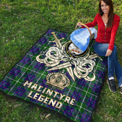 MacIntyre Hunting Modern Tartan Crest Legend Gold Royal Premium Quilt