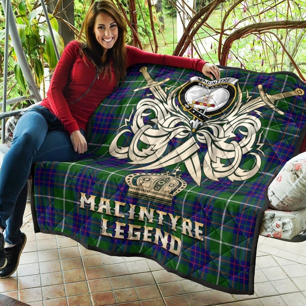MacIntyre Hunting Modern Tartan Crest Legend Gold Royal Premium Quilt