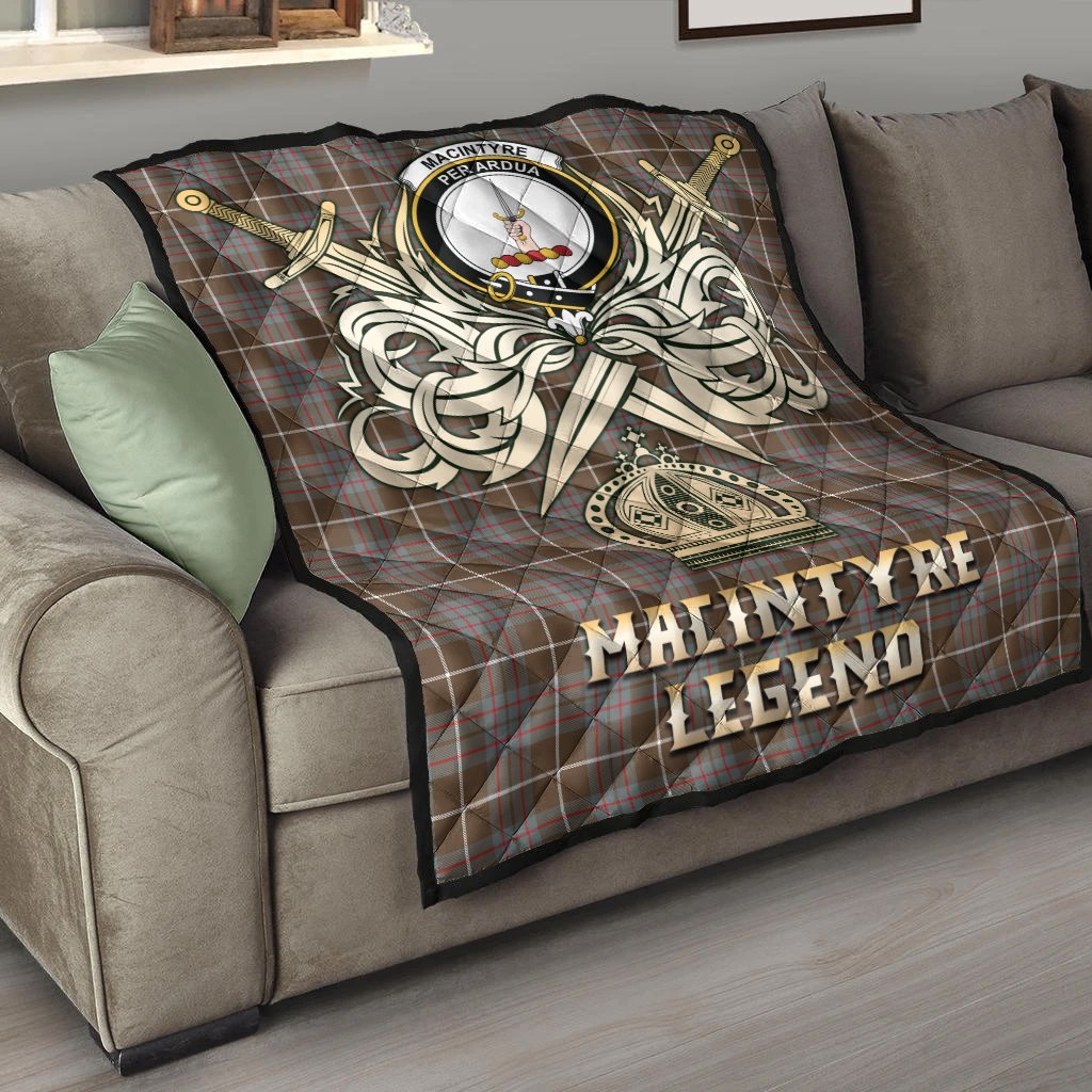 MacIntyre Hunting Weathered Tartan Crest Legend Gold Royal Premium Quilt