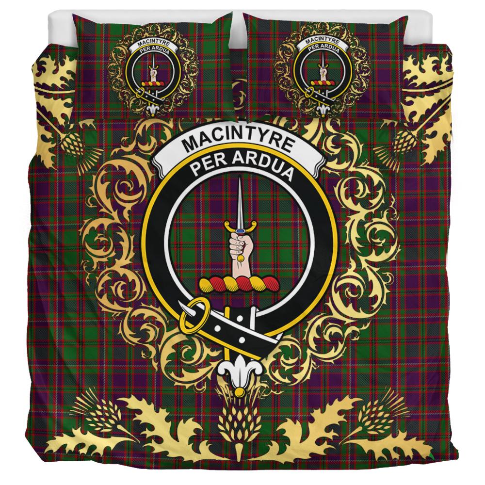 MacIntyre and Glenorchy Tartan Crest Bedding Set - Golden Thistle Style
