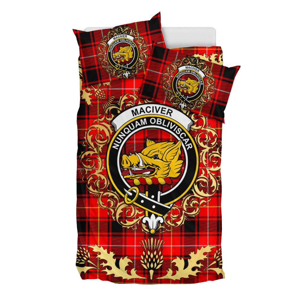 MacIver Modern Tartan Crest Bedding Set - Golden Thistle Style