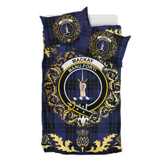 MacKay Blue 02 Tartan Crest Bedding Set - Golden Thistle Style