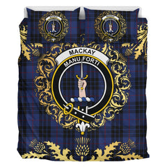 MacKay Blue 02 Tartan Crest Bedding Set - Golden Thistle Style