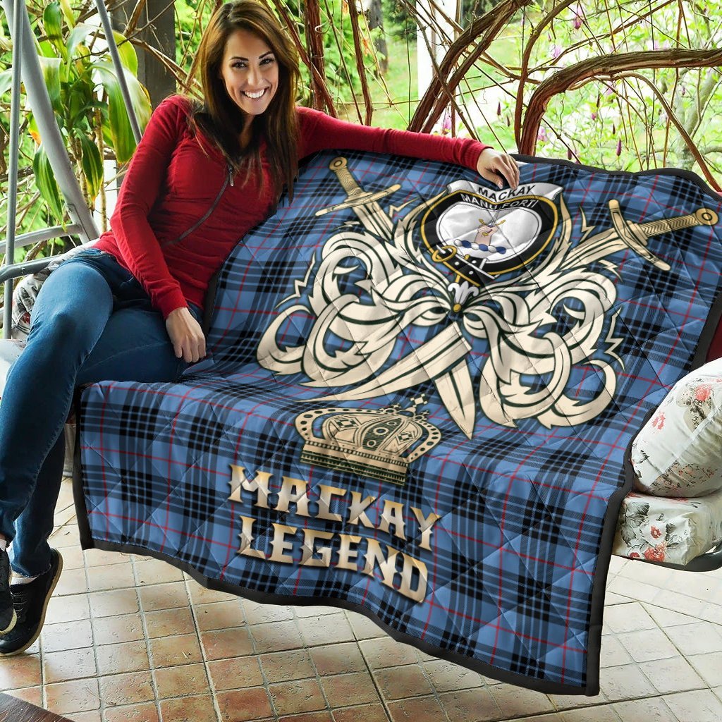 MacKay Blue Tartan Crest Legend Gold Royal Premium Quilt