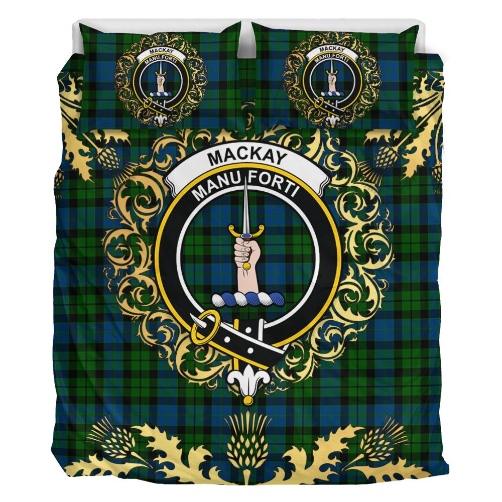 MacKay Modern Tartan Crest Bedding Set - Golden Thistle Style