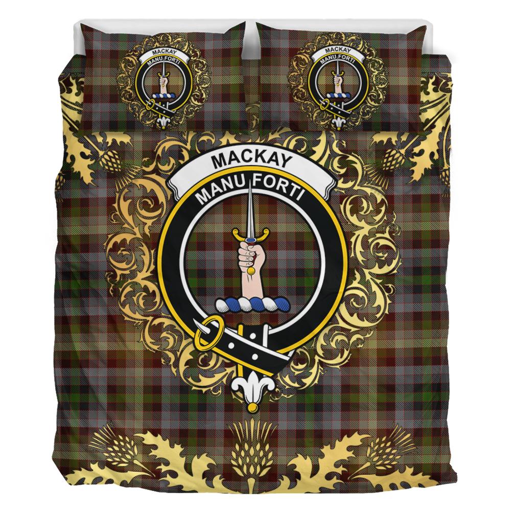 MacKay of Strathnaver Tartan Crest Bedding Set - Golden Thistle Style