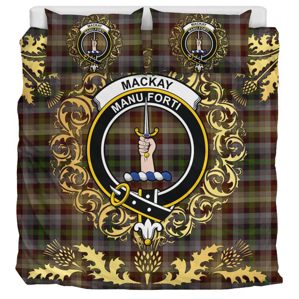 MacKay of Strathnaver Tartan Crest Bedding Set - Golden Thistle Style