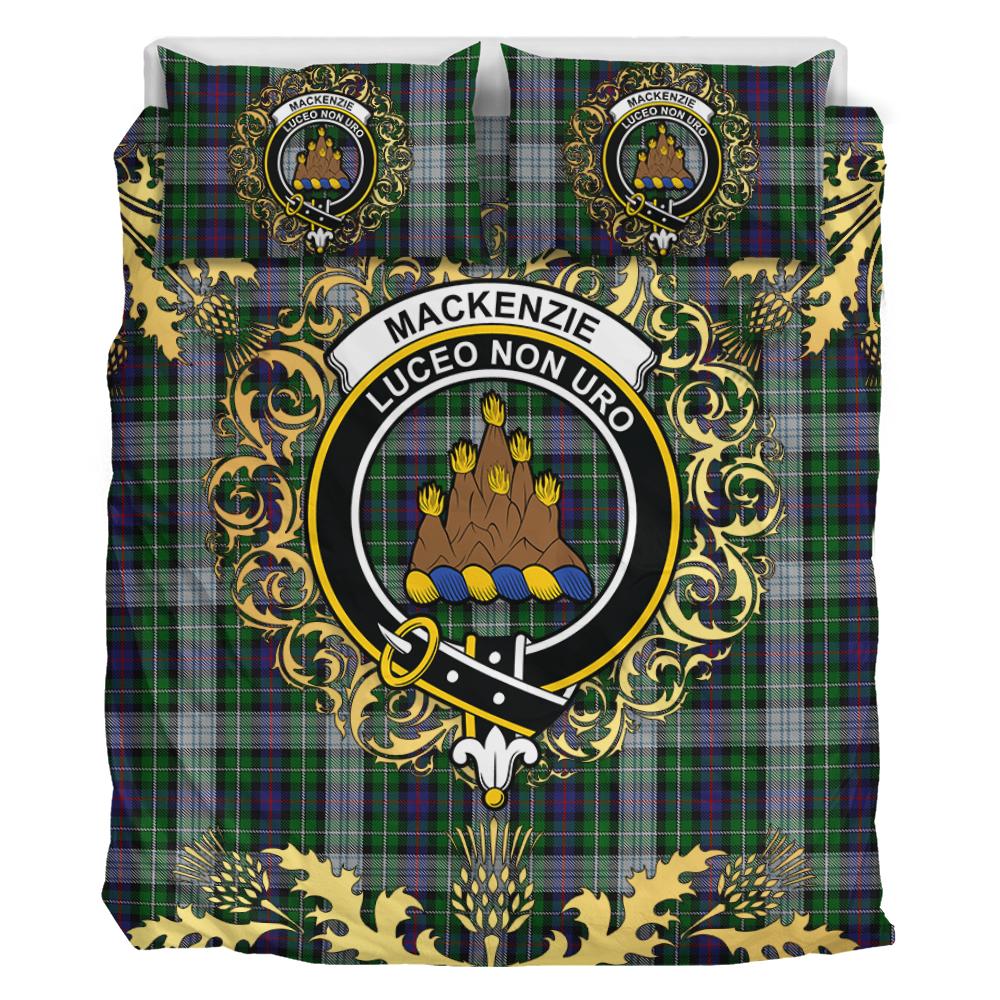 MacKenzie Dress Tartan Crest Bedding Set - Golden Thistle Style