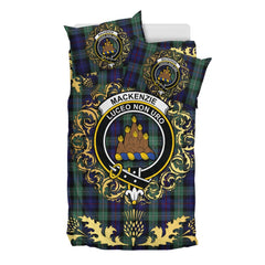 MacKenzie Hunting Green Tartan Crest Bedding Set - Golden Thistle Style