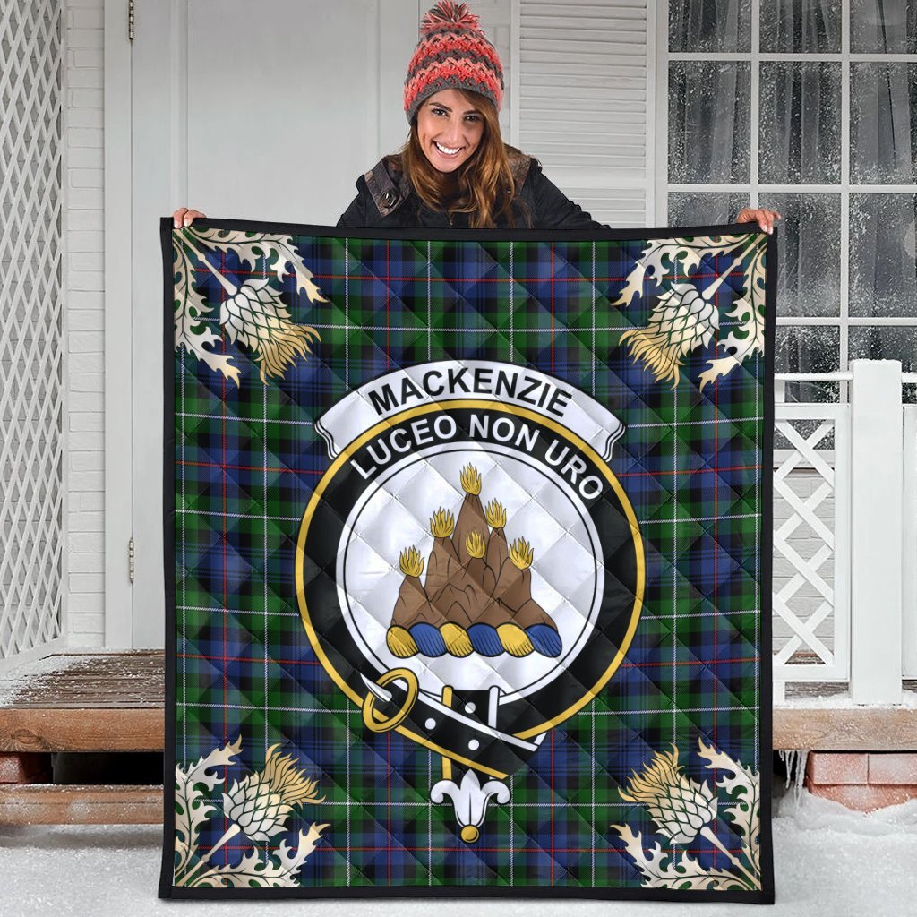 MacKenzie Modern Tartan Crest Premium Quilt - Gold Thistle Style