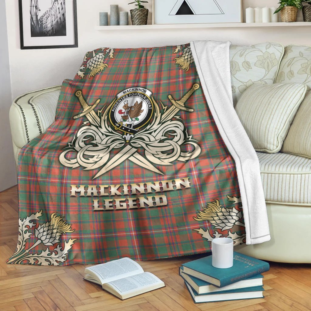 MacKinnon Ancient Tartan Gold Courage Symbol Blanket
