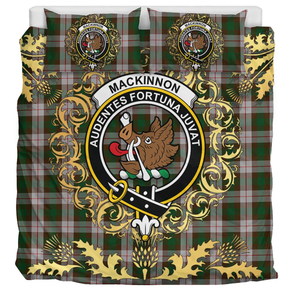 MacKinnon Dress Tartan Crest Bedding Set - Golden Thistle Style