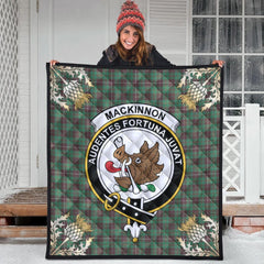 MacKinnon Hunting Ancient Tartan Crest Premium Quilt - Gold Thistle Style