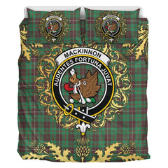 MacKinnon Hunting Ancient Tartan Crest Bedding Set - Golden Thistle Style