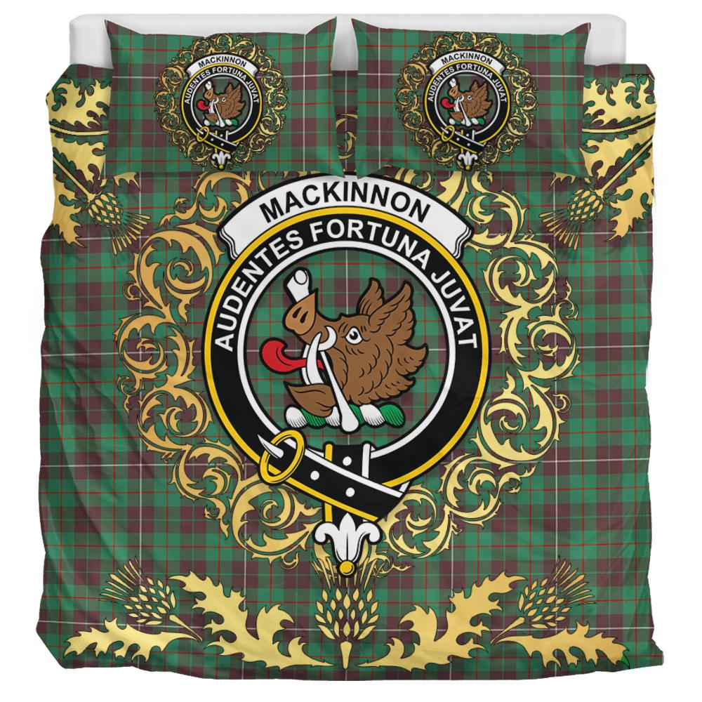 MacKinnon Hunting Ancient Tartan Crest Bedding Set - Golden Thistle Style