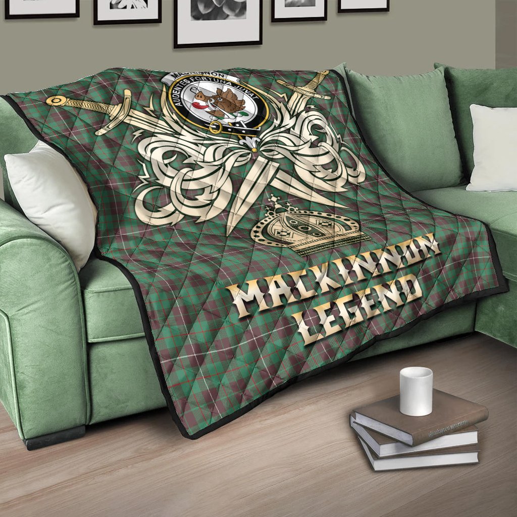 MacKinnon Hunting Ancient Tartan Crest Legend Gold Royal Premium Quilt