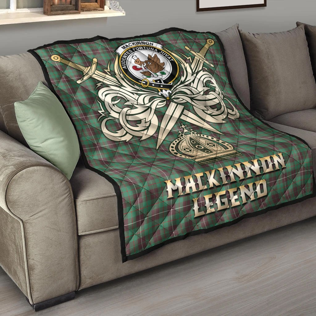 MacKinnon Hunting Ancient Tartan Crest Legend Gold Royal Premium Quilt