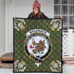 MacKinnon Hunting Modern Tartan Crest Premium Quilt - Gold Thistle Style