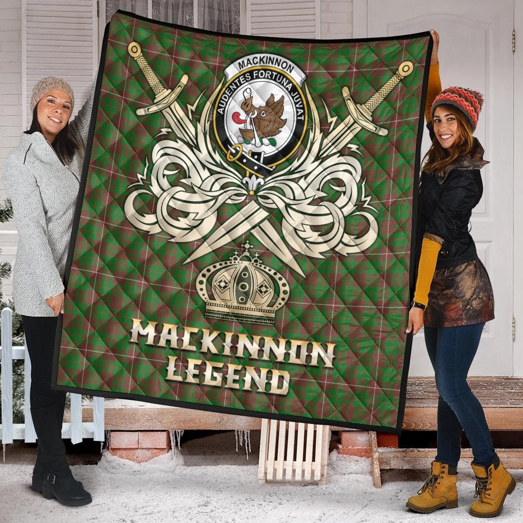 MacKinnon Hunting Modern Tartan Crest Legend Gold Royal Premium Quilt