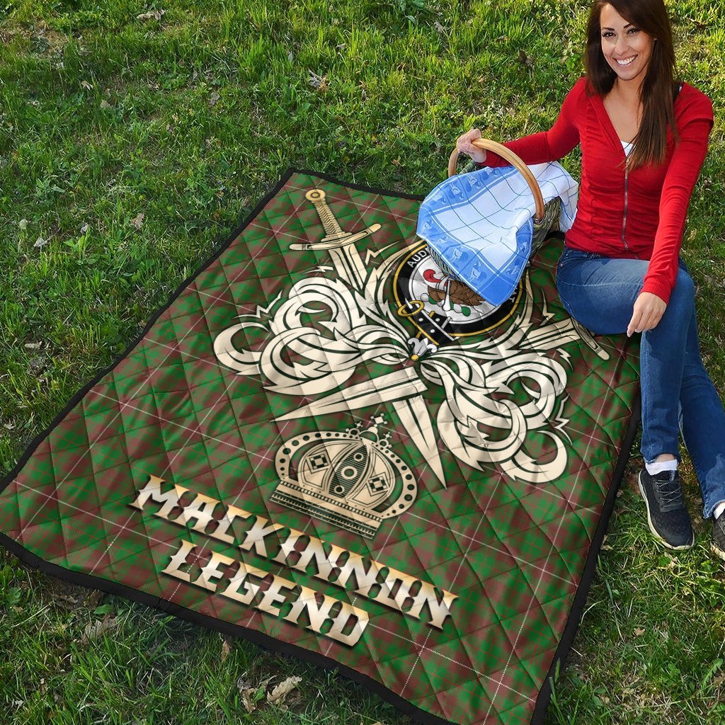 MacKinnon Hunting Modern Tartan Crest Legend Gold Royal Premium Quilt