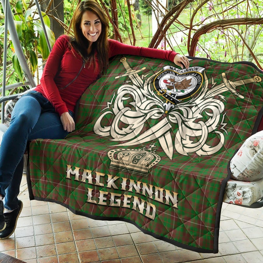 MacKinnon Hunting Modern Tartan Crest Legend Gold Royal Premium Quilt