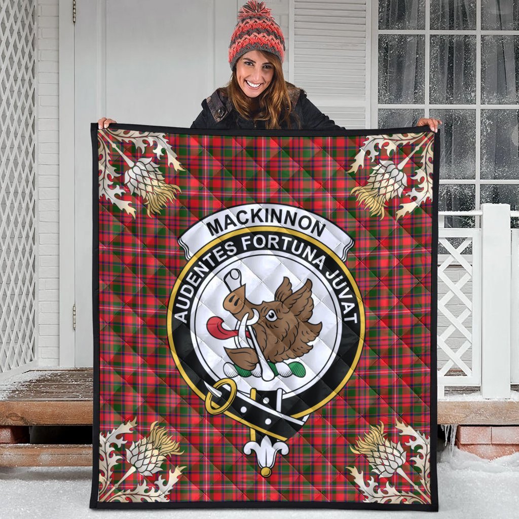 MacKinnon Modern Tartan Crest Premium Quilt - Gold Thistle Style