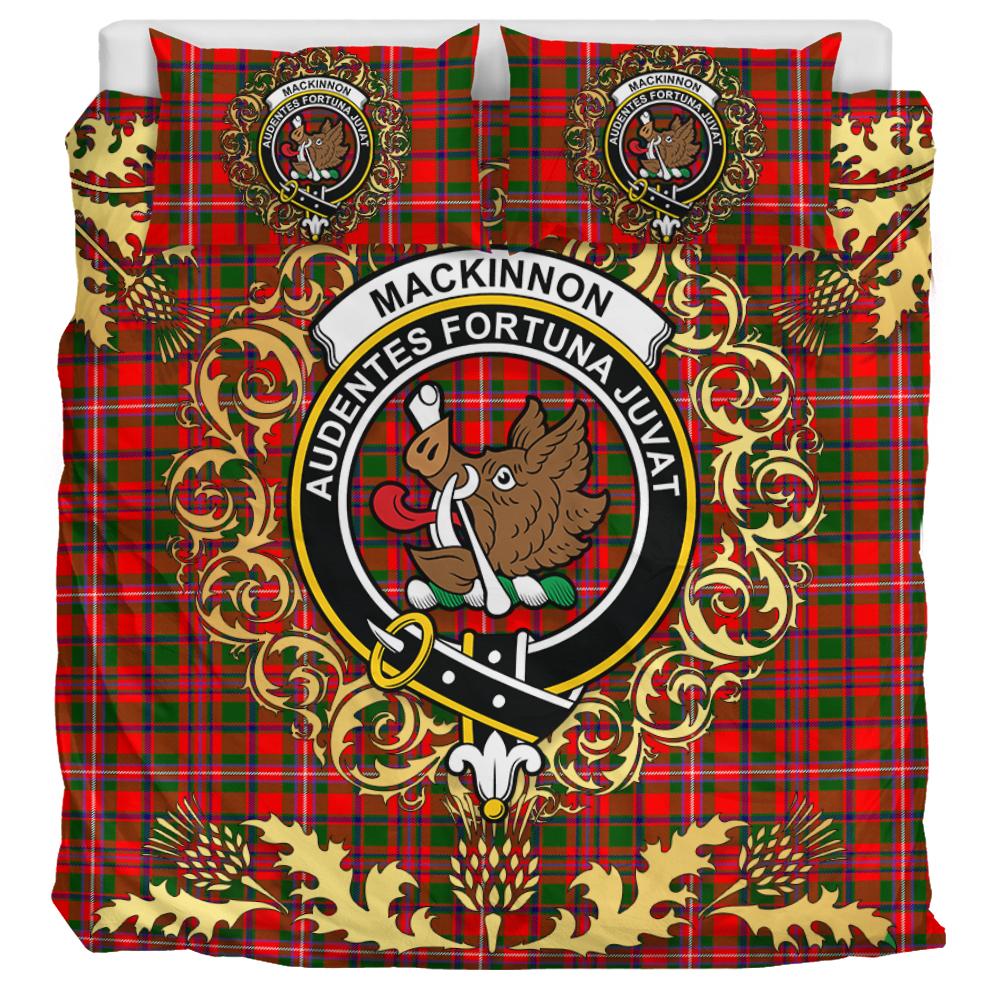 MacKinnon Modern Tartan Crest Bedding Set - Golden Thistle Style
