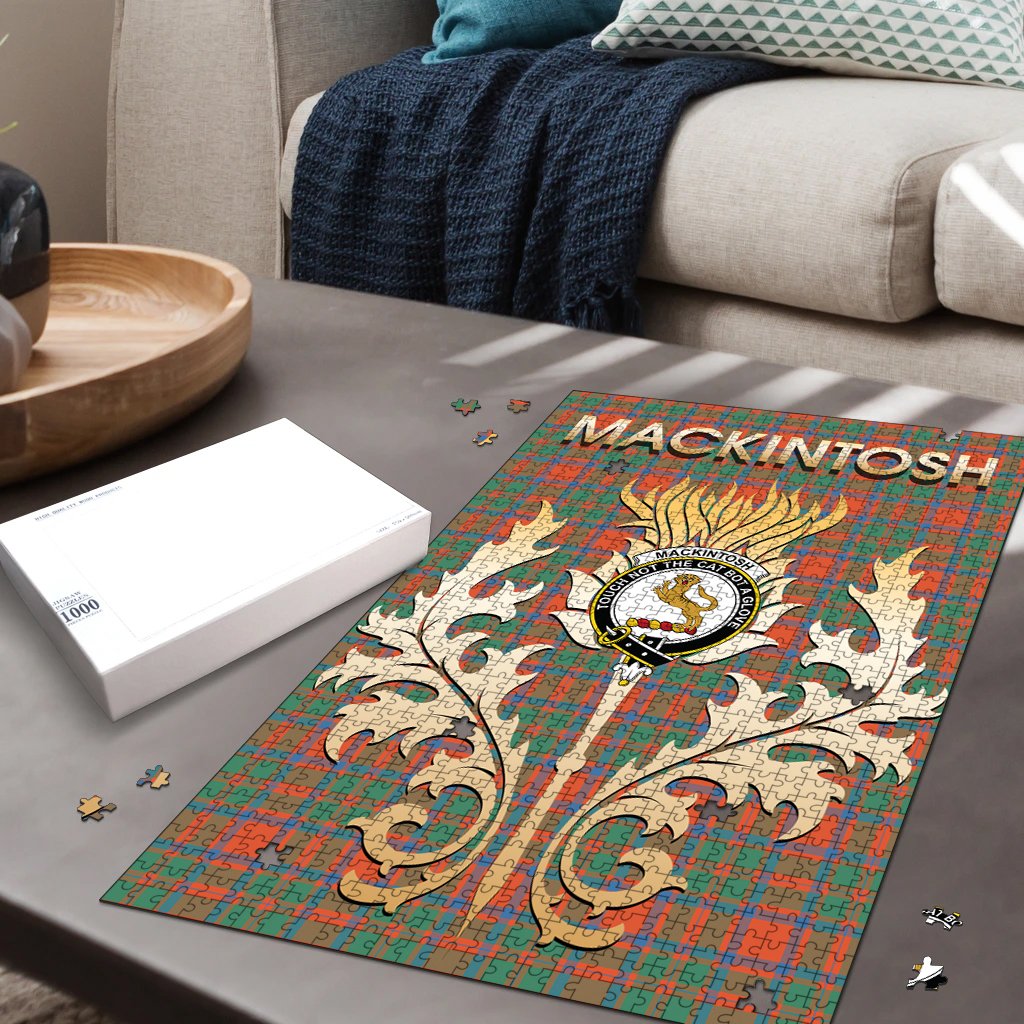 MacKintosh Ancient Tartan Crest Thistle Jigsaw Puzzles