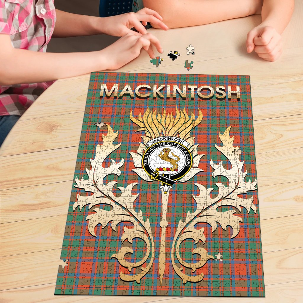 MacKintosh Ancient Tartan Crest Thistle Jigsaw Puzzles