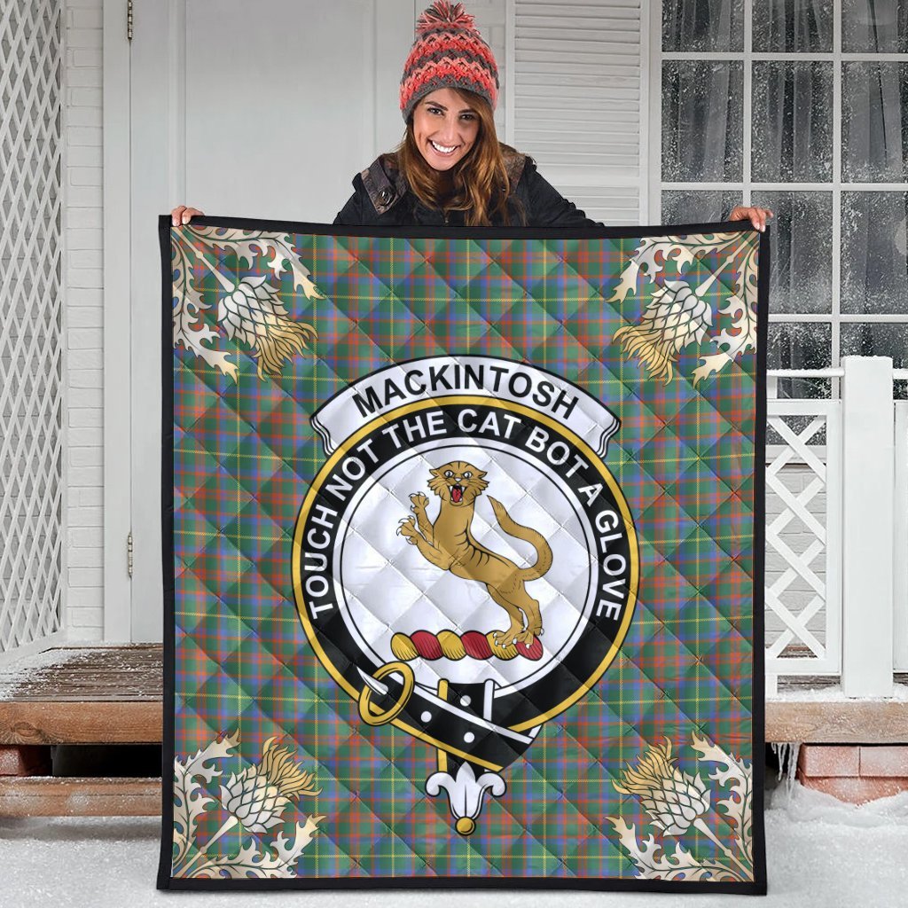 MacKintosh Hunting Ancient Tartan Crest Premium Quilt - Gold Thistle Style