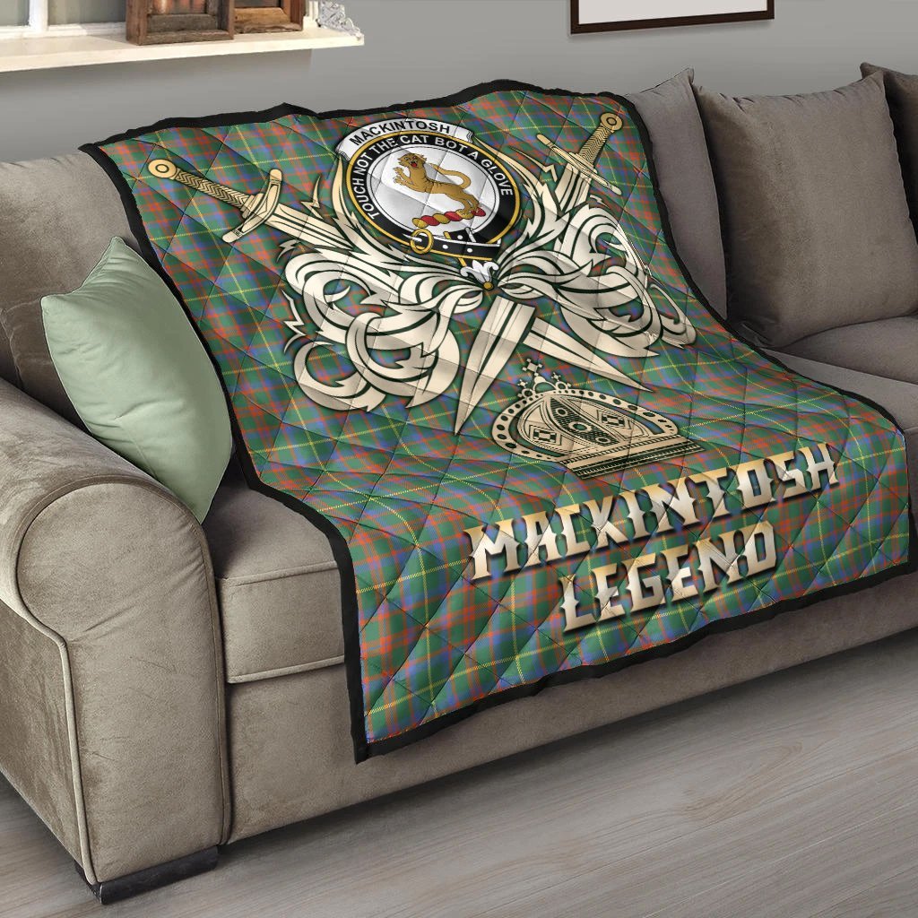 MacKintosh Hunting Ancient Tartan Crest Legend Gold Royal Premium Quilt