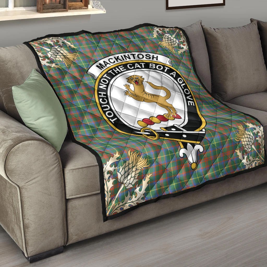 MacKintosh Hunting Ancient Tartan Crest Premium Quilt - Gold Thistle Style