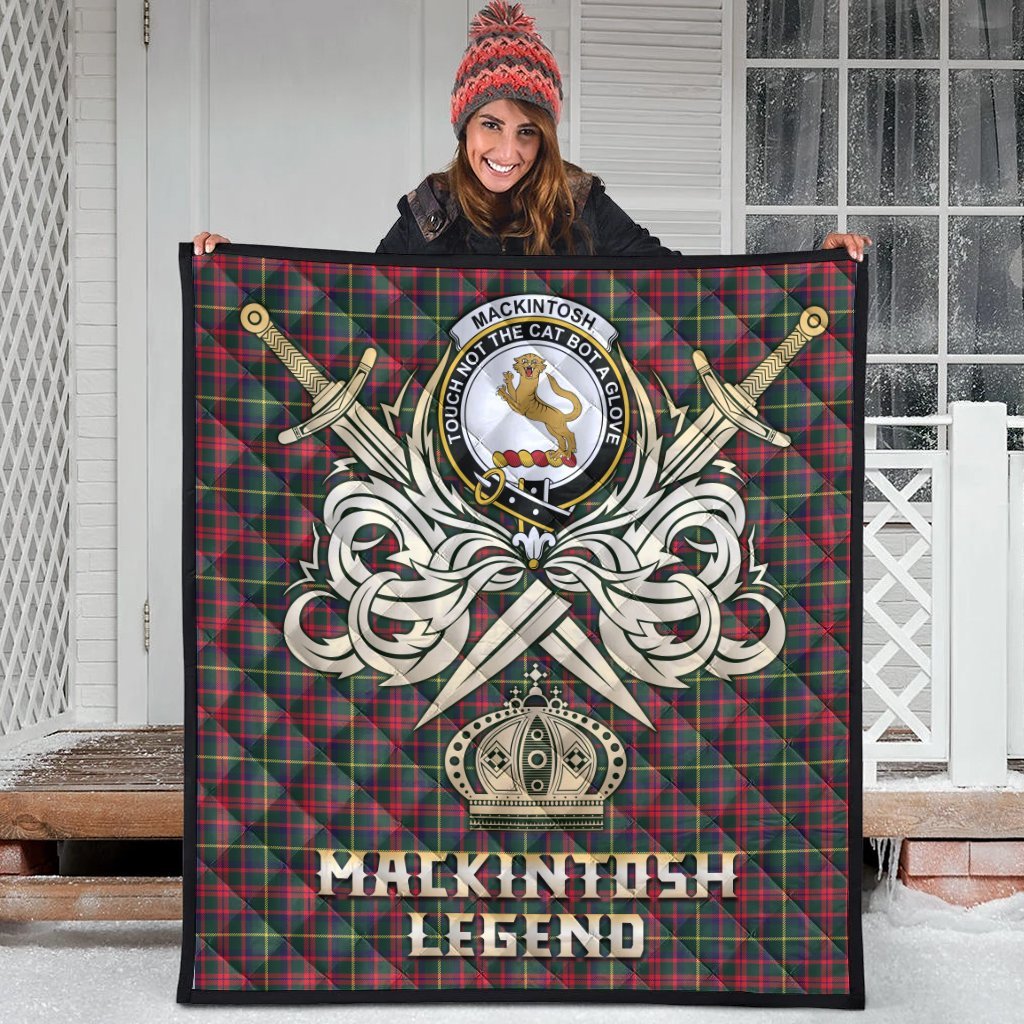 MacKintosh Hunting Modern Tartan Crest Legend Gold Royal Premium Quilt