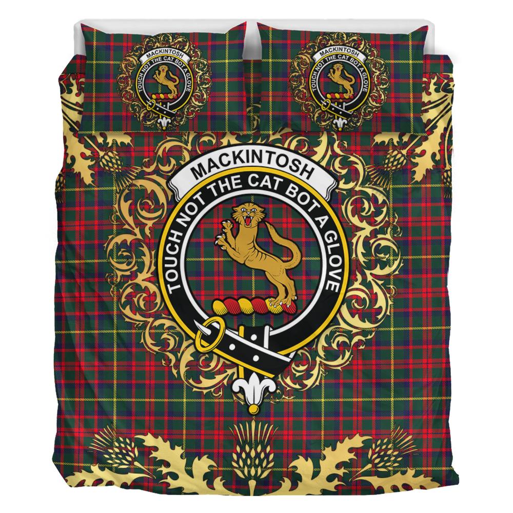 MacKintosh Hunting Modern Tartan Crest Bedding Set - Golden Thistle Style