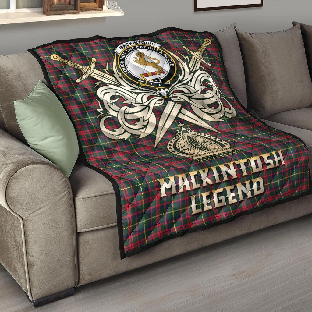 MacKintosh Hunting Modern Tartan Crest Legend Gold Royal Premium Quilt