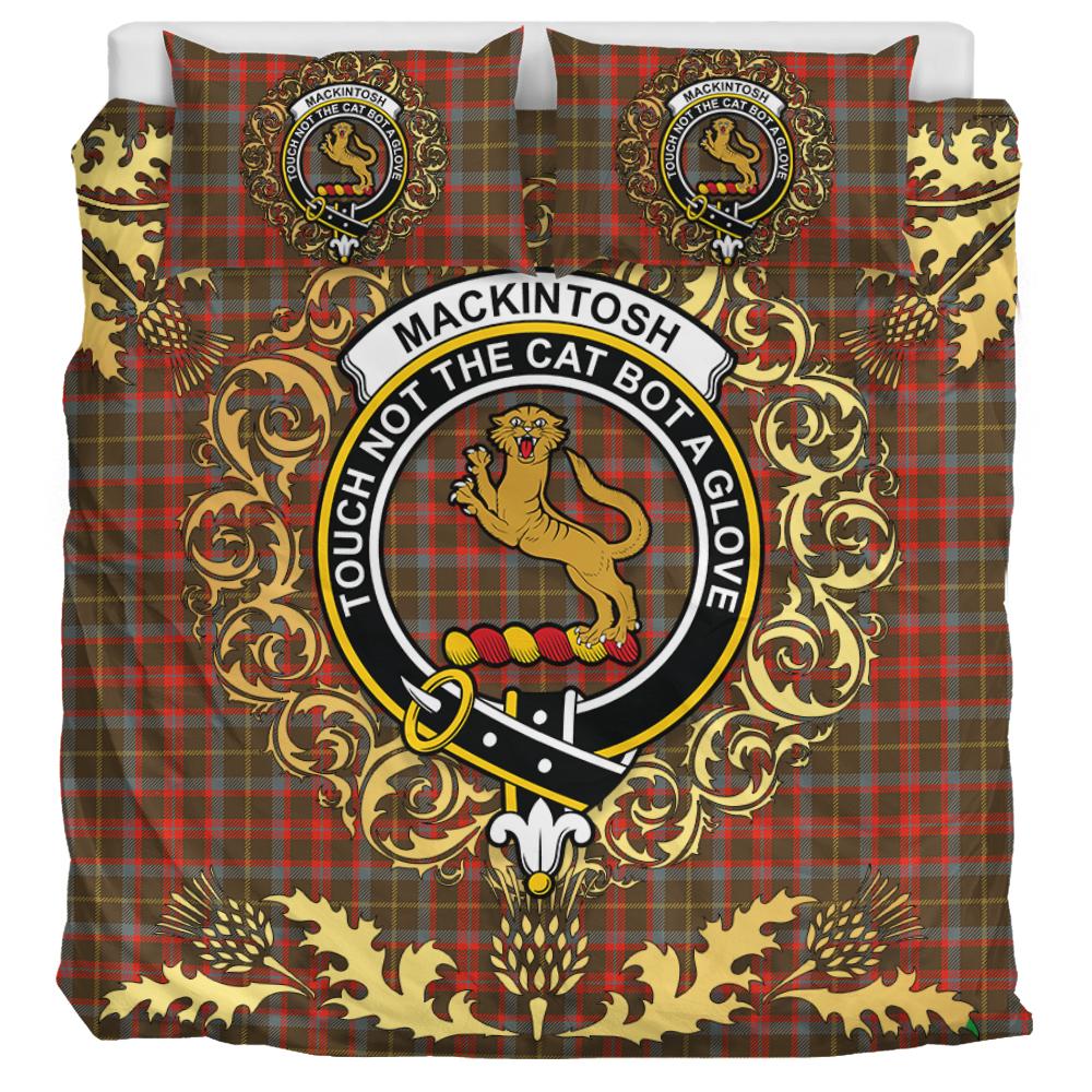 MacKintosh Hunting Weathered Tartan Crest Bedding Set - Golden Thistle Style