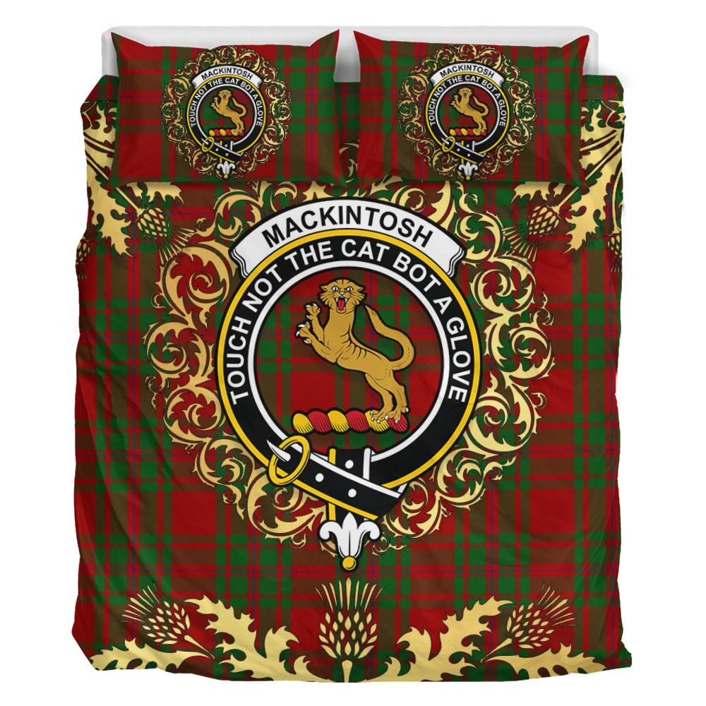 MacKintosh Red Tartan Crest Bedding Set - Golden Thistle Style