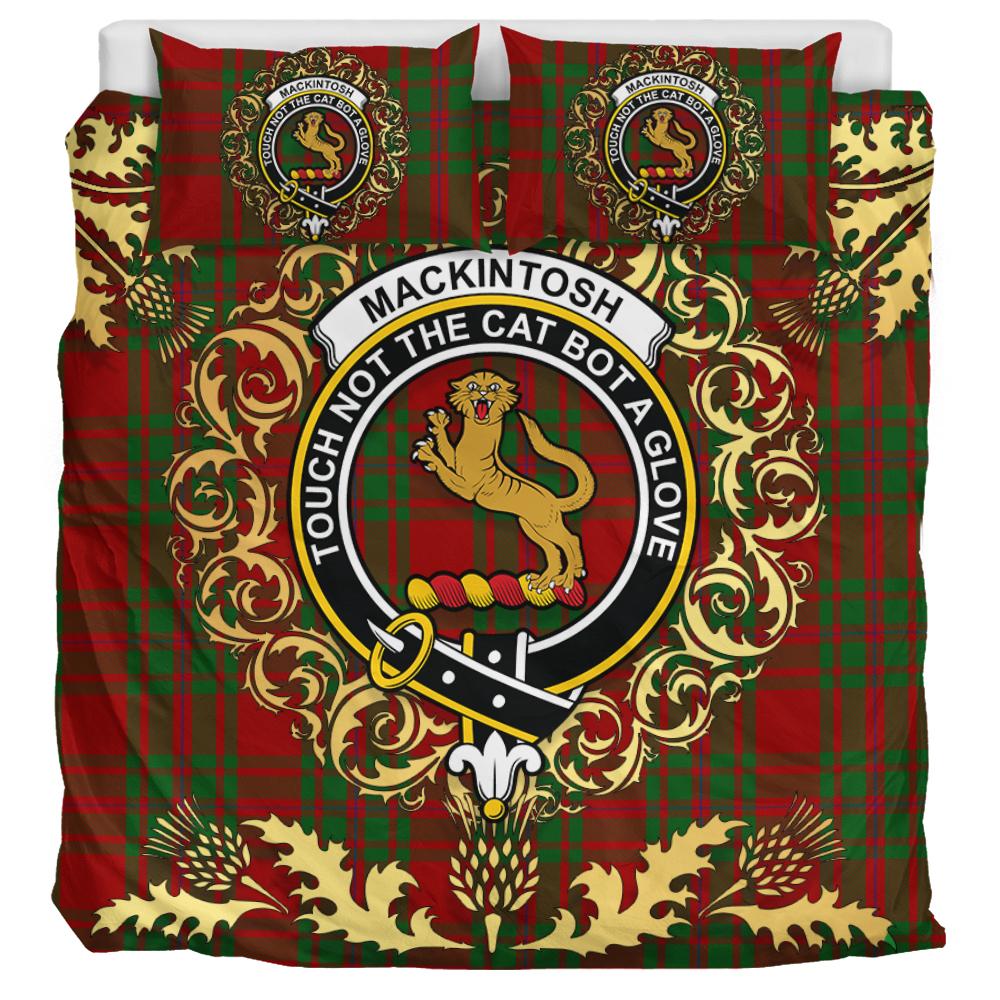 MacKintosh Red Tartan Crest Bedding Set - Golden Thistle Style