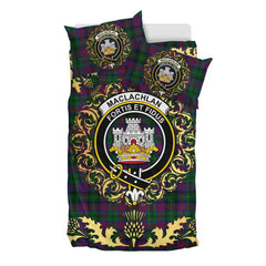 MacLachlan Hunting Tartan Crest Bedding Set - Golden Thistle Style