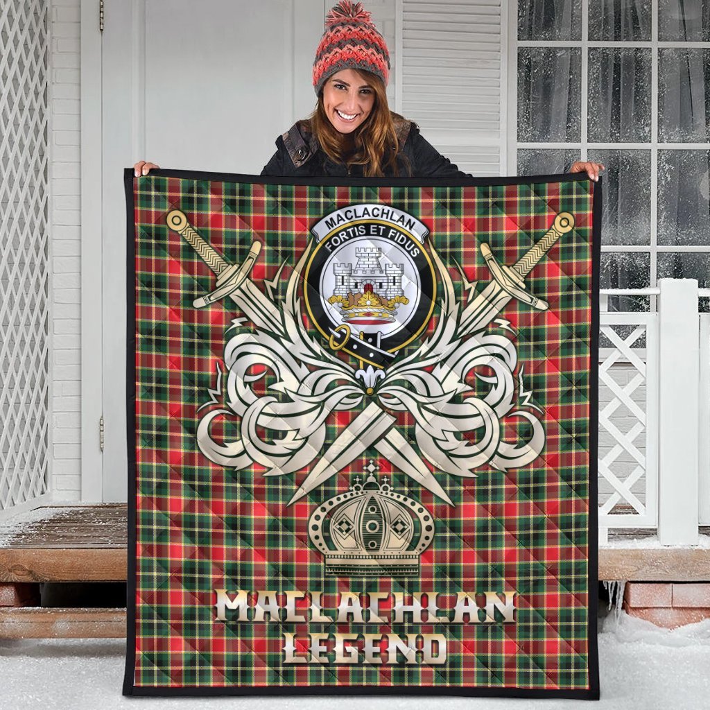 MacLachlan Hunting Modern Tartan Crest Legend Gold Royal Premium Quilt