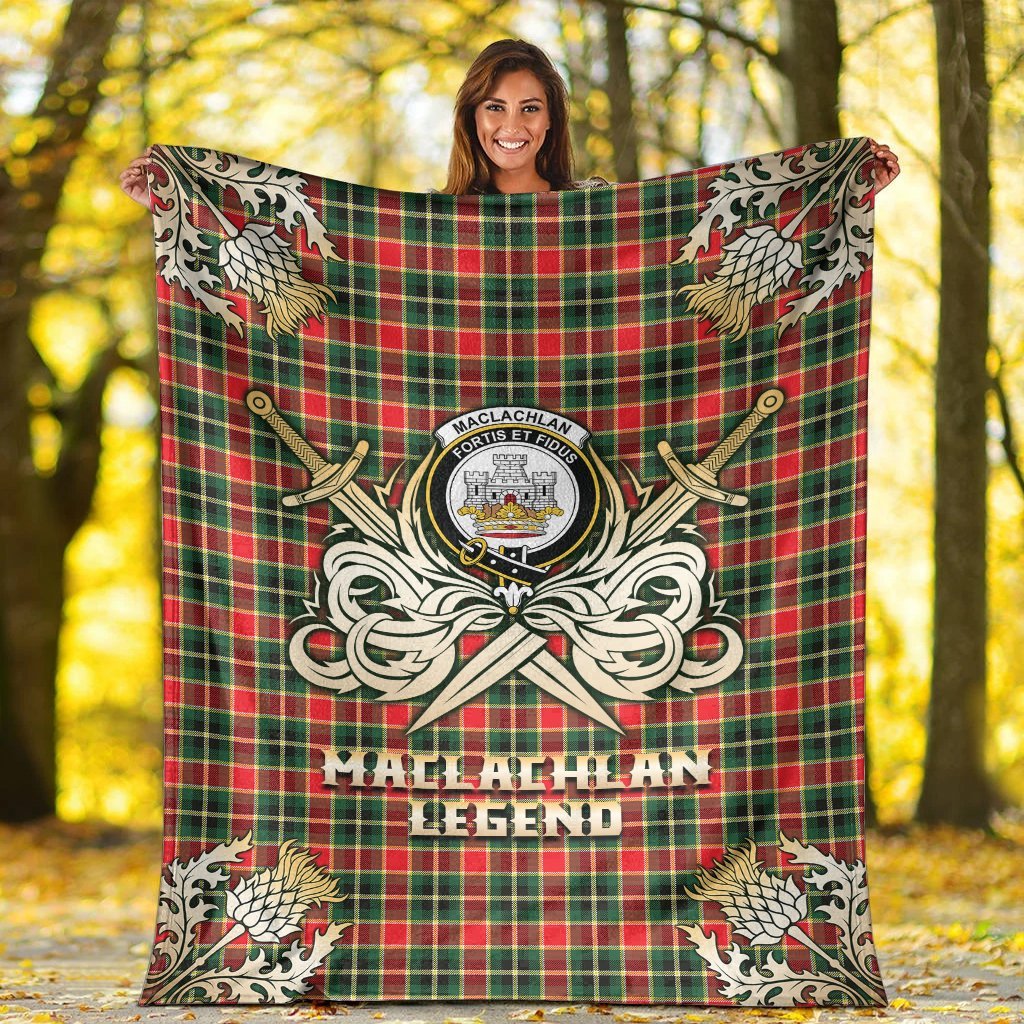 MacLachlan Hunting Modern Tartan Gold Courage Symbol Blanket