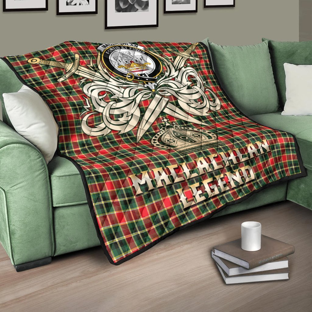 MacLachlan Hunting Modern Tartan Crest Legend Gold Royal Premium Quilt