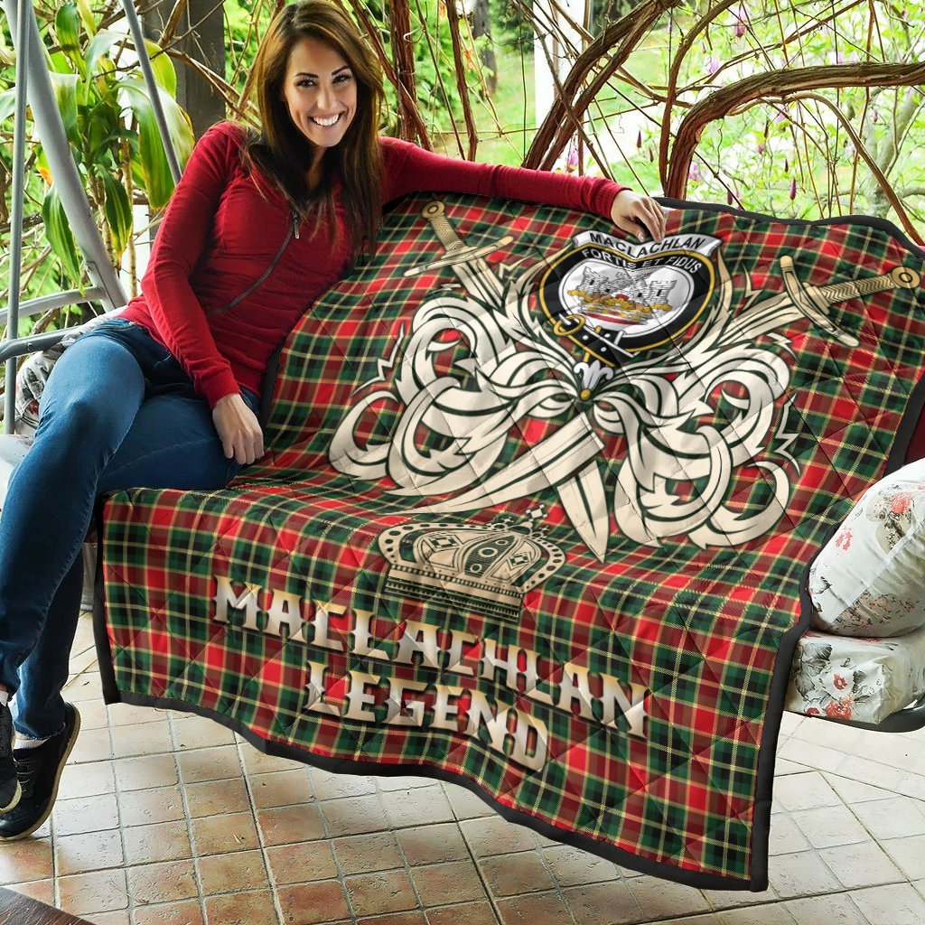 MacLachlan Hunting Modern Tartan Crest Legend Gold Royal Premium Quilt