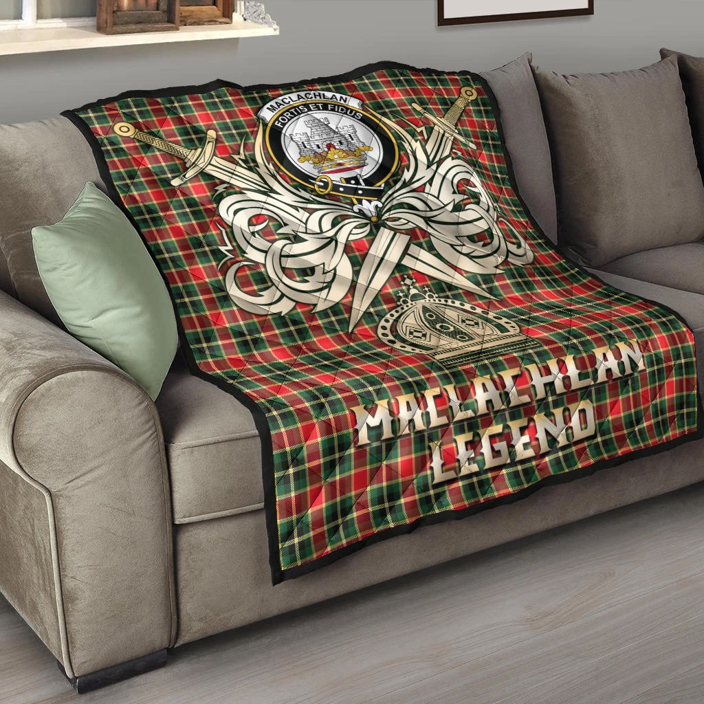 MacLachlan Hunting Modern Tartan Crest Legend Gold Royal Premium Quilt
