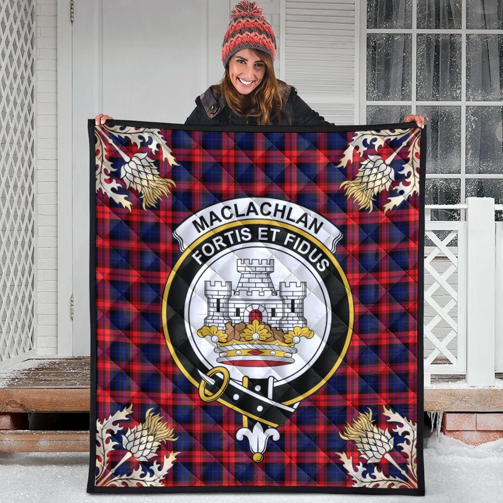MacLachlan Modern Tartan Crest Premium Quilt - Gold Thistle Style
