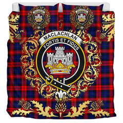 MacLachlan Modern Tartan Crest Bedding Set - Golden Thistle Style