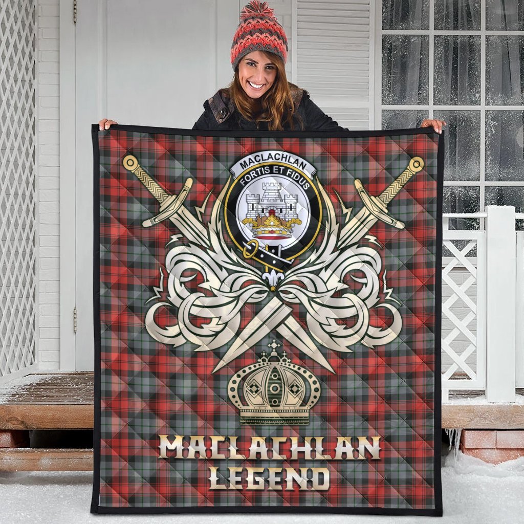 MacLachlan Weathered Tartan Crest Legend Gold Royal Premium Quilt