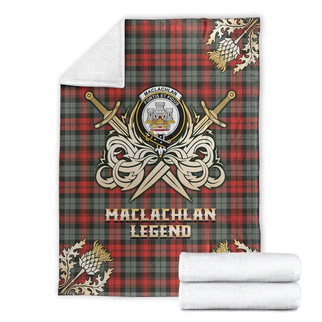 MacLachlan Weathered Tartan Gold Courage Symbol Blanket