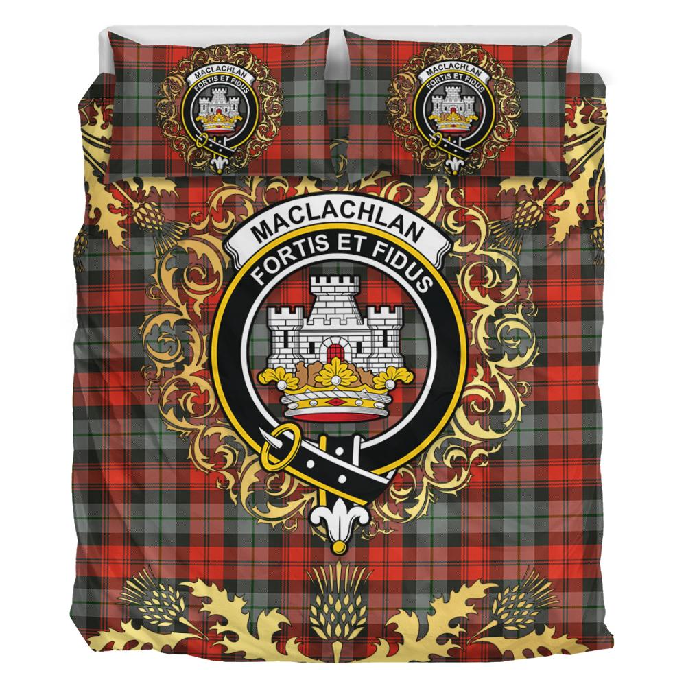 MacLachlan Weathered Tartan Crest Bedding Set - Golden Thistle Style