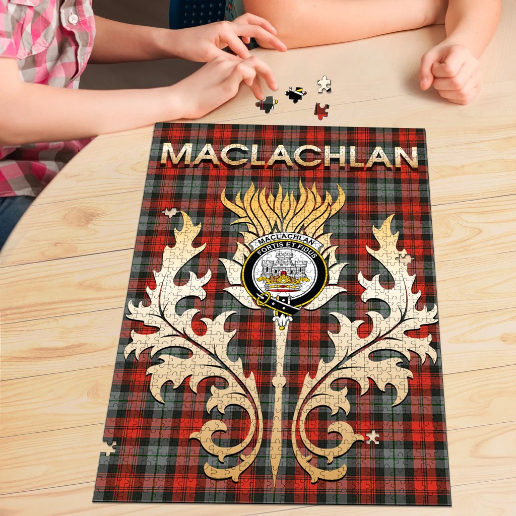 MacLachlan Weathered Tartan Crest Thistle Jigsaw Puzzles